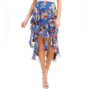 NEW Alice + Olivia Floral Print High low Midi Silk Skirt 12